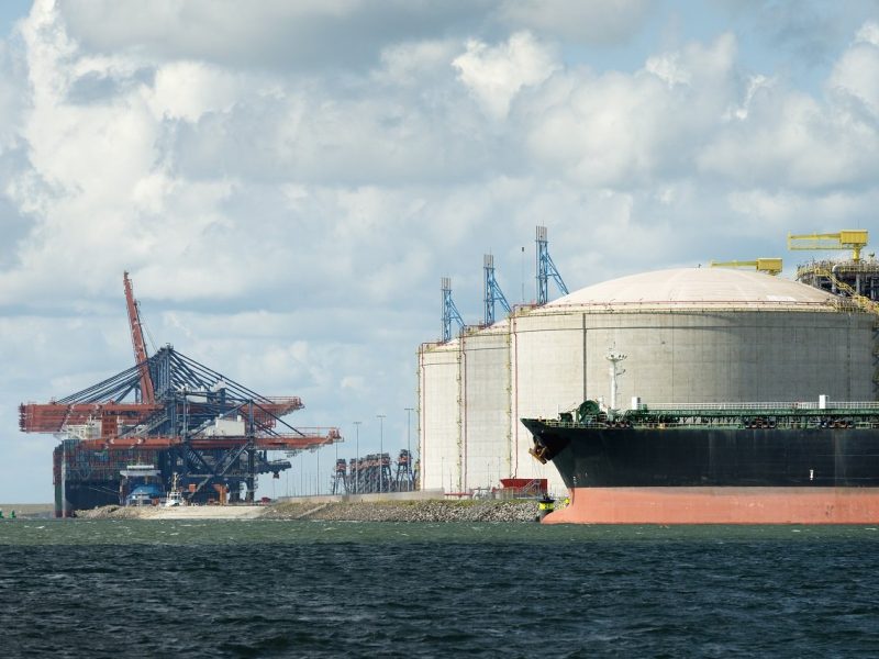 Huge tanks for LNG or liquid natural gas, in the rotterdam harbour
