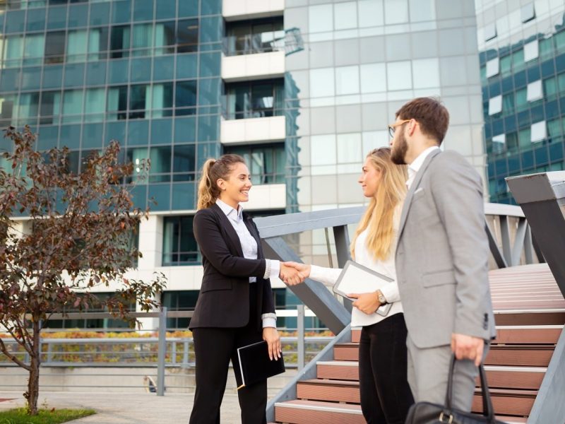 Business people in business district